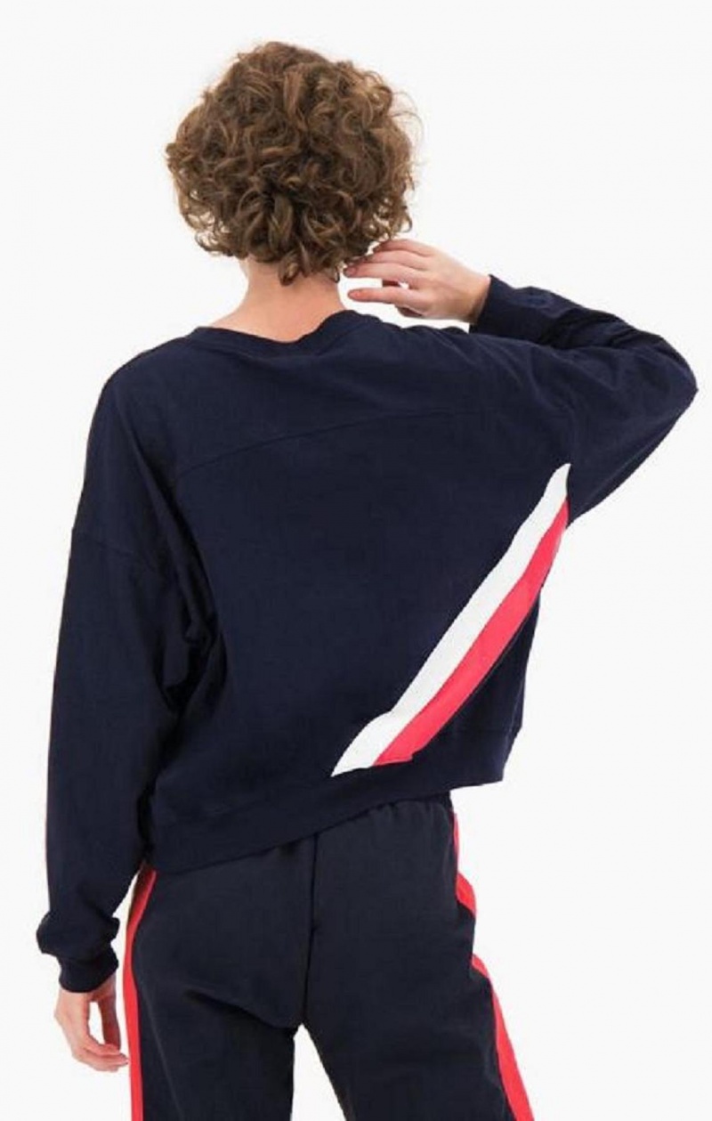 Sweats Champion Two Tone Logo Stripe Back Sweatshirt Femme Bleu Foncé | 9875-NMSAP