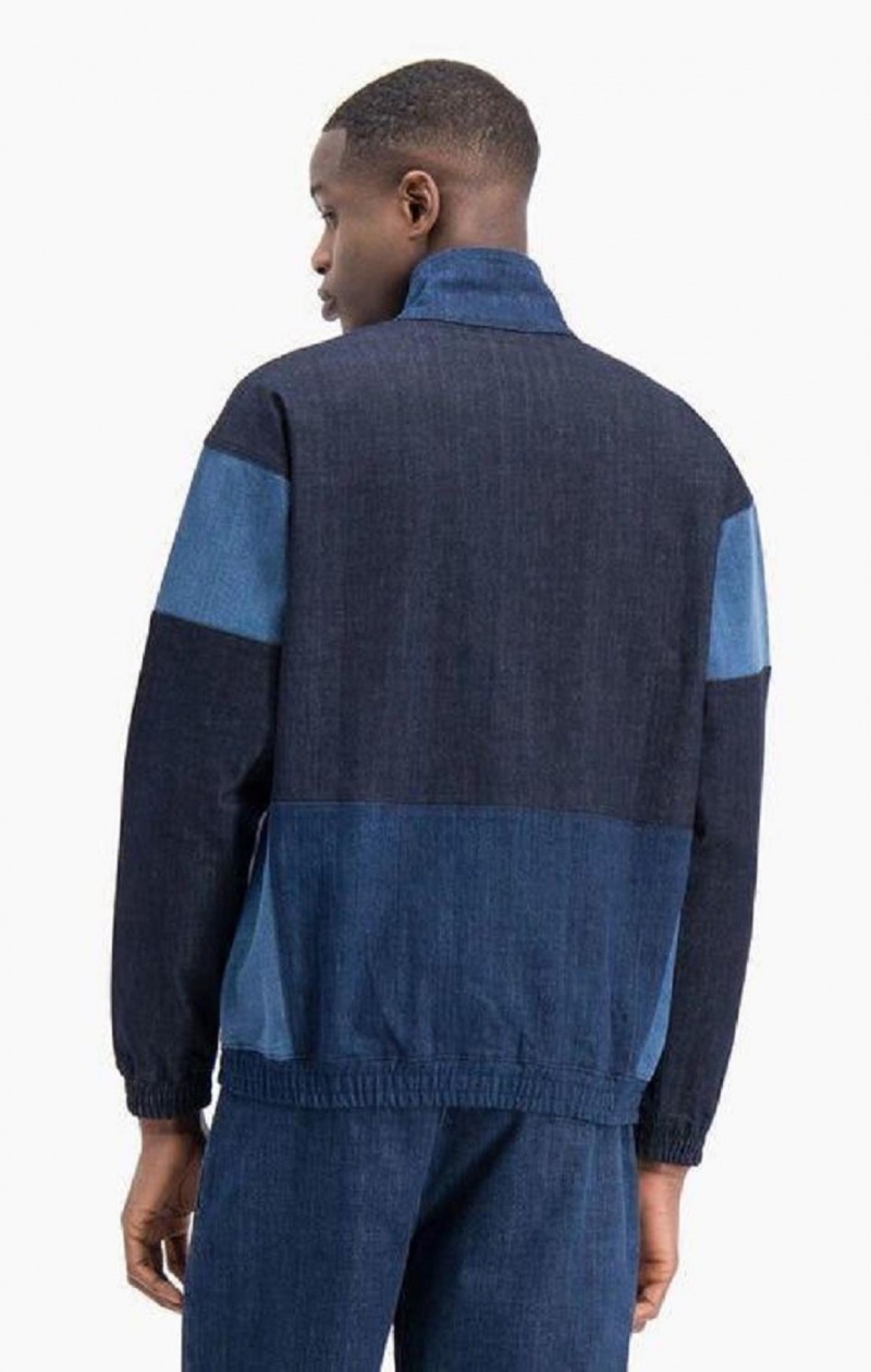 Sweats Champion Zip-Up Denim Patchwork Sweatshirt Homme Turquoise Bleu | 0581-PDHBR