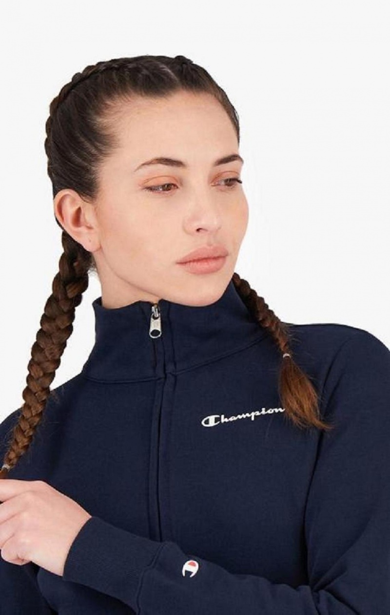 Sweats Champion Zip-Up Small Script Logo Sweatshirt Femme Bleu Foncé | 4916-VCUFE