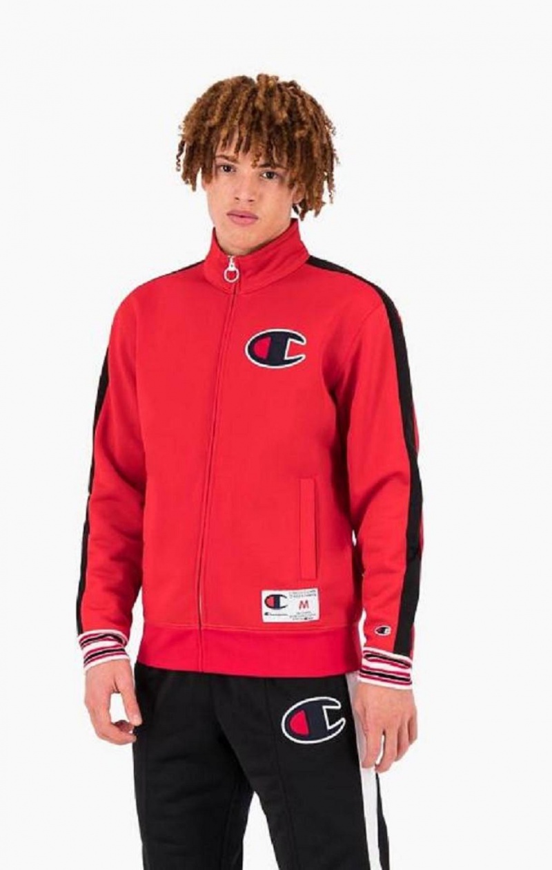 Sweats Champion Zip-Up Stripe Sleeve Basketball Sweatshirt Homme Rouge | 5360-IYAHB