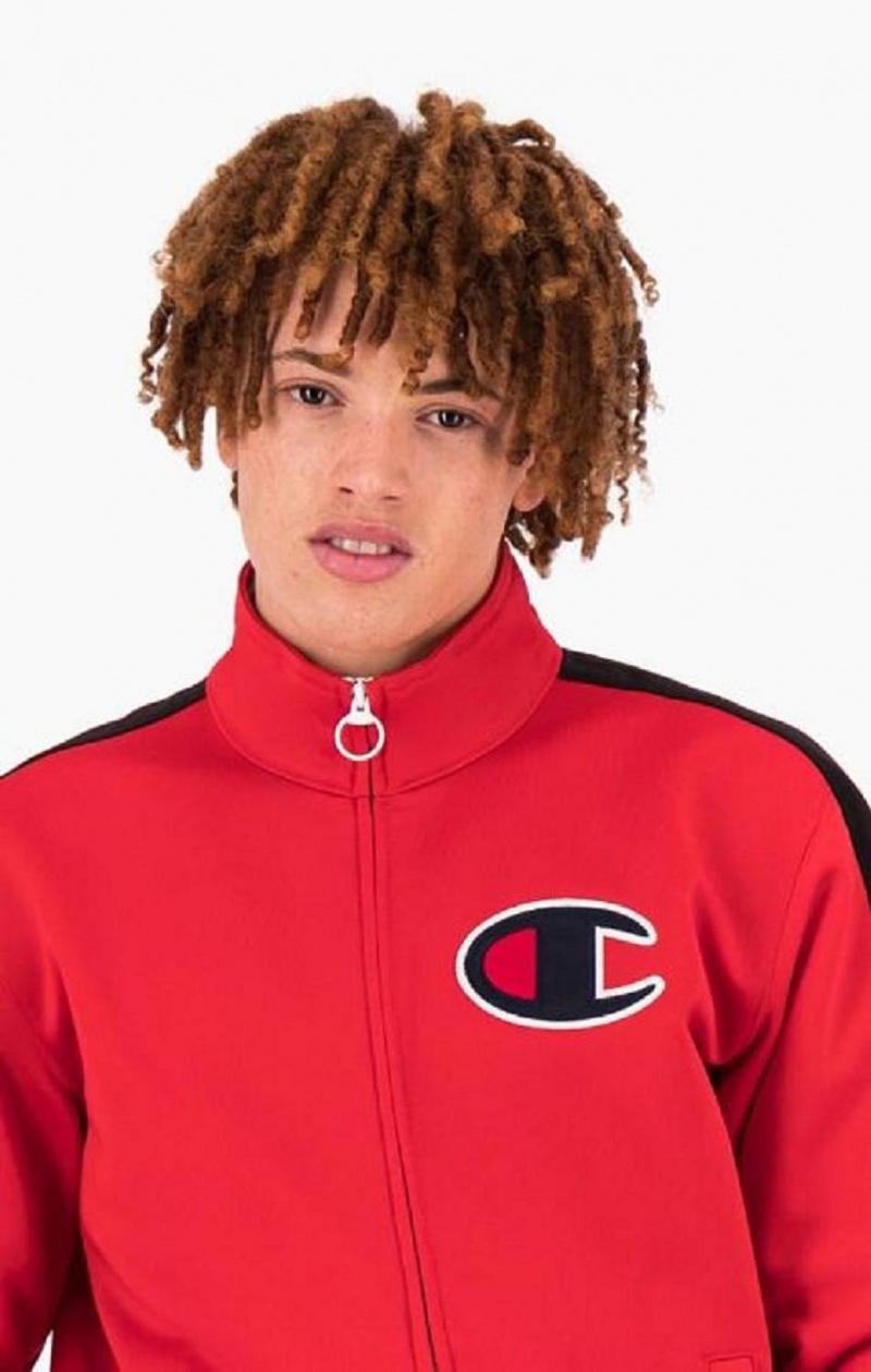 Sweats Champion Zip-Up Stripe Sleeve Basketball Sweatshirt Homme Rouge | 5360-IYAHB