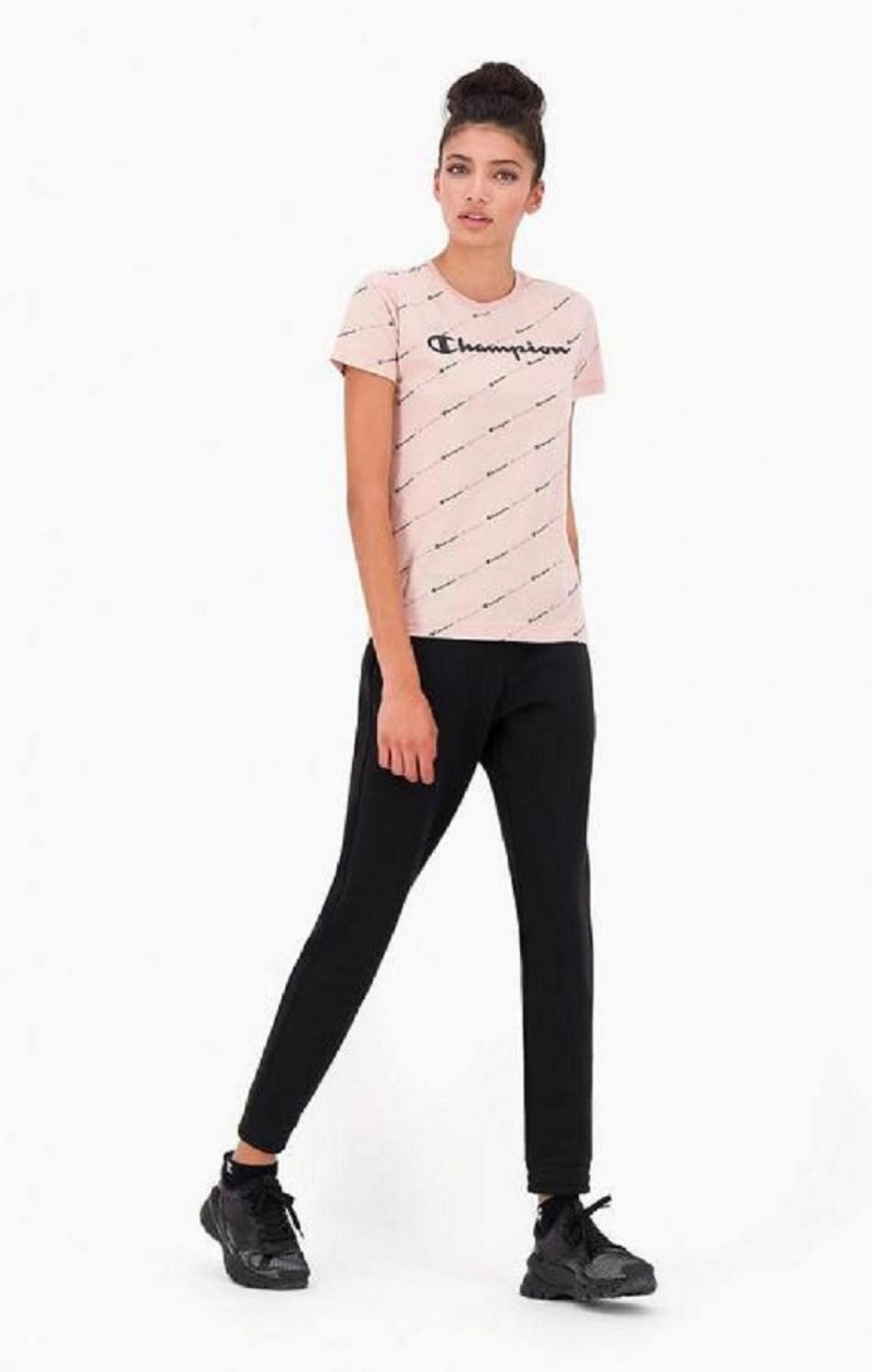 T Shirts Champion All-Over Script Logo T-Shirt Femme Rose | 6293-MPLIY