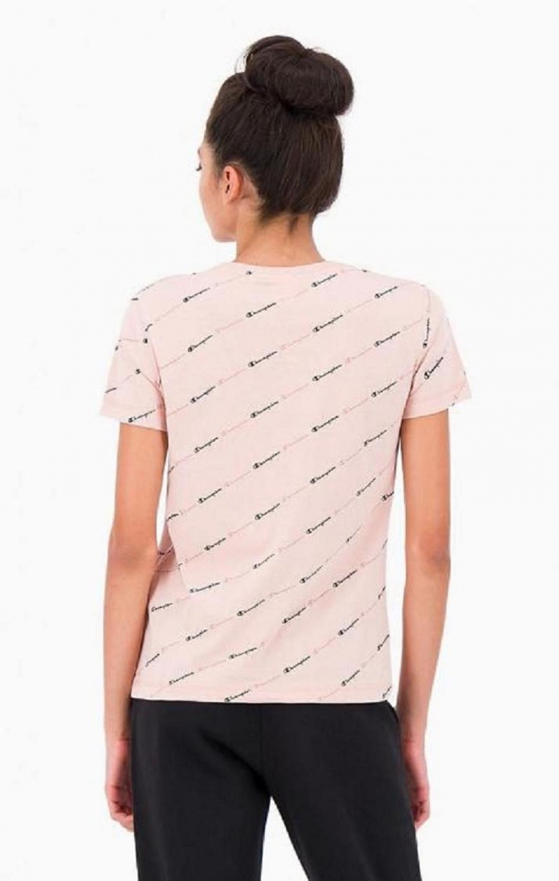 T Shirts Champion All-Over Script Logo T-Shirt Femme Rose | 6293-MPLIY