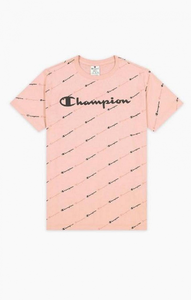 T Shirts Champion All-Over Script Logo T-Shirt Femme Rose | 6293-MPLIY