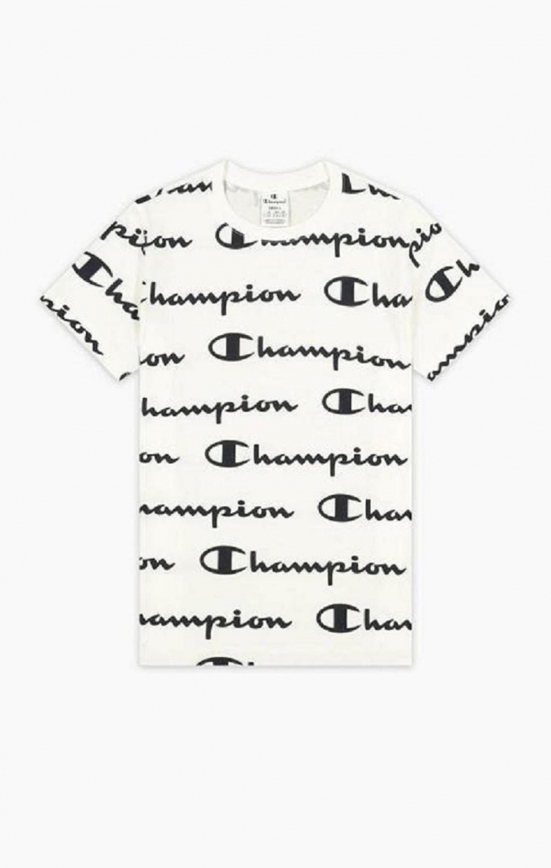 T Shirts Champion All-Over Script Logo T-Shirt Femme Blanche | 3784-WECUL