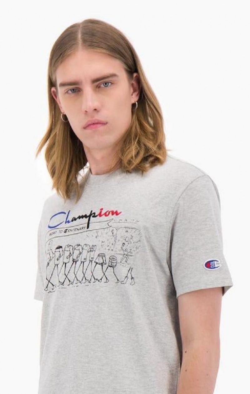 T Shirts Champion Archive Centenary Print T-Shirt Homme Grise Clair | 2147-FMQJC