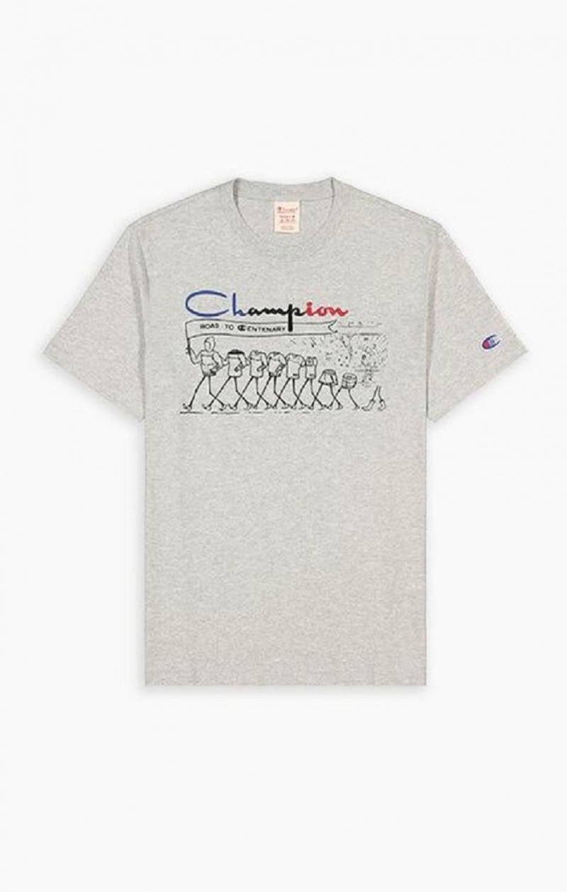 T Shirts Champion Archive Centenary Print T-Shirt Homme Grise Clair | 2147-FMQJC