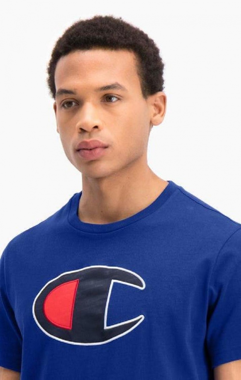 T Shirts Champion Big C Crew Neck T-Shirt Homme Bleu | 2607-XOWIG