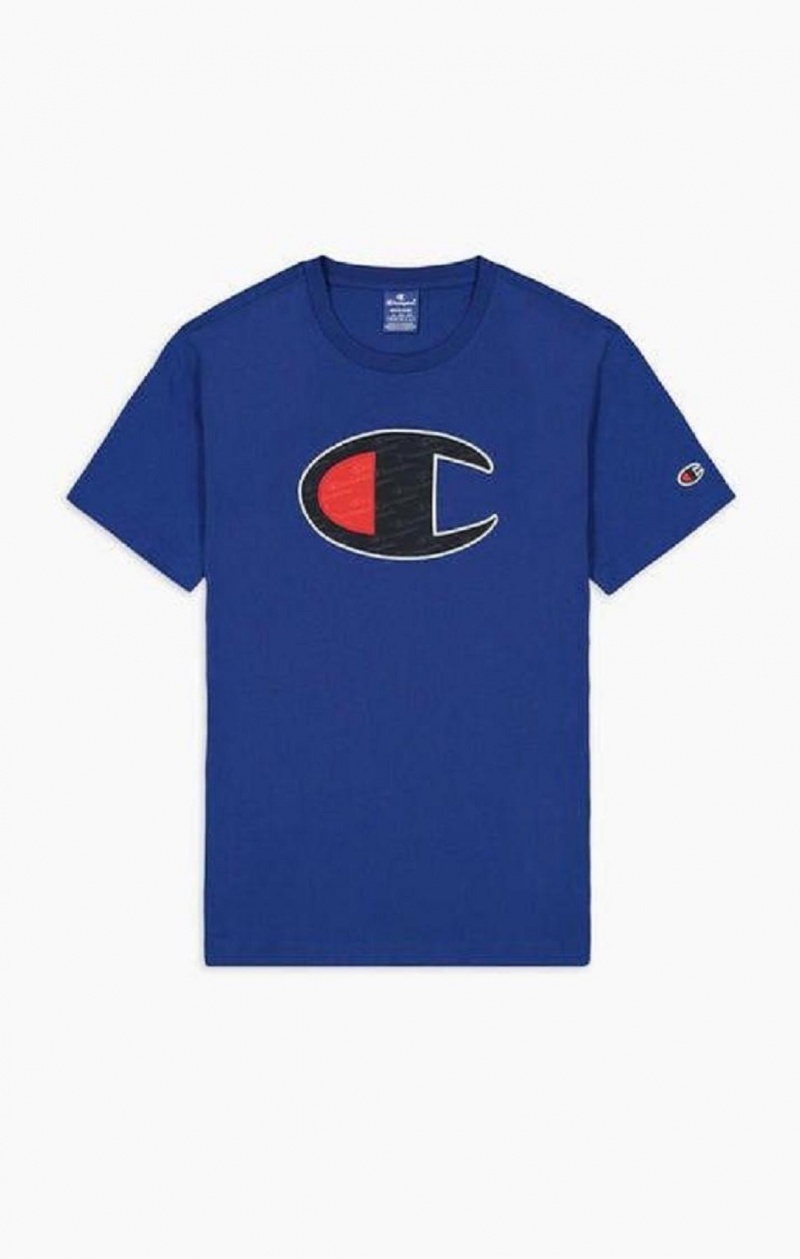 T Shirts Champion Big C Crew Neck T-Shirt Homme Bleu | 2607-XOWIG