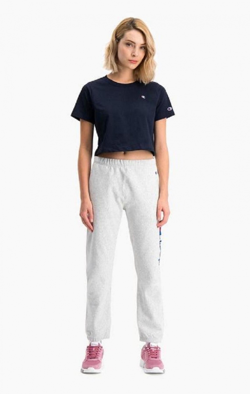 T Shirts Champion C Logo Crew Neck Cropped T-Shirt Femme Bleu Foncé | 9741-KFDTW