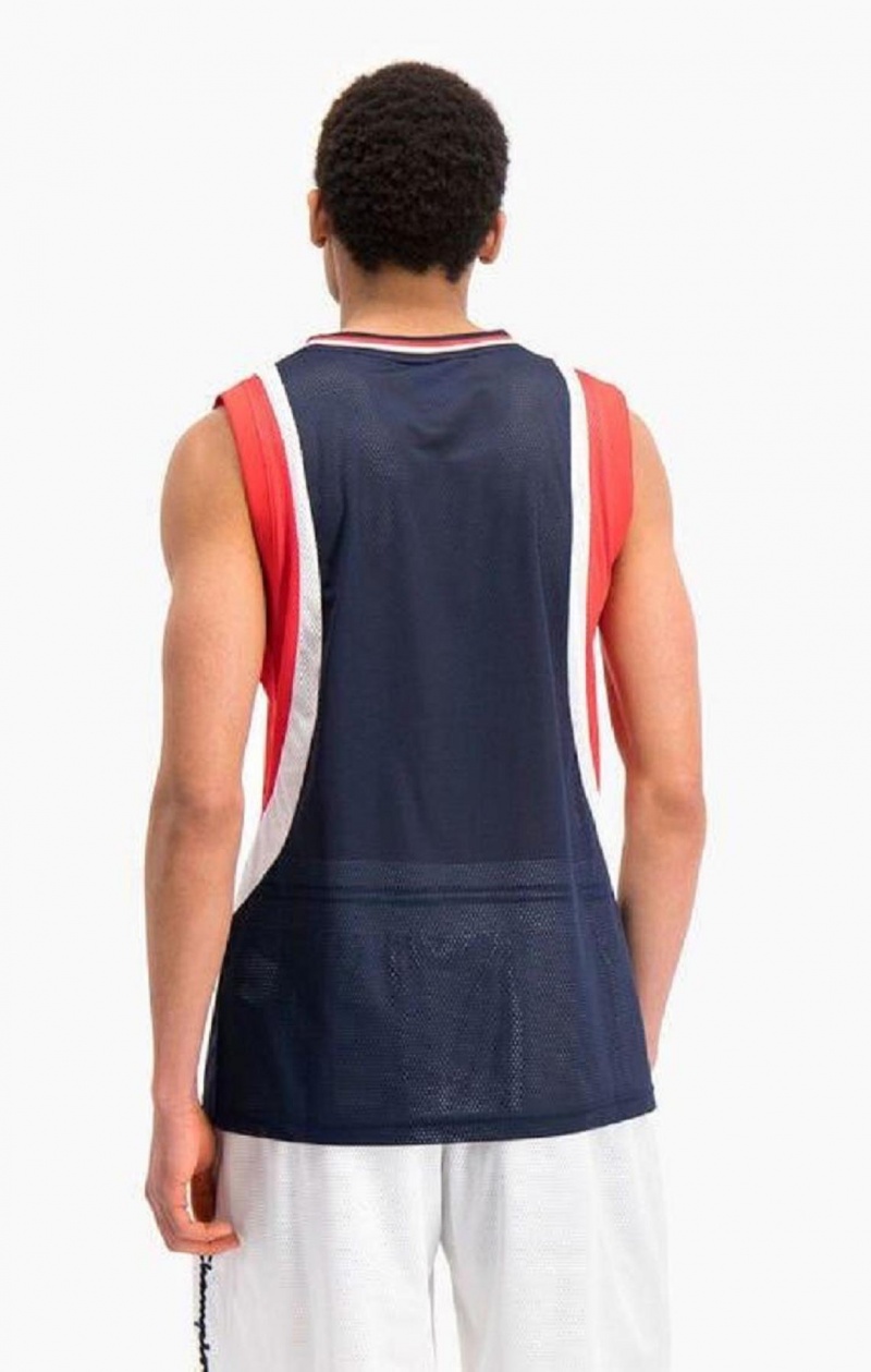 T Shirts Champion Colour Block And Stripe Mesh Basketball Vest Homme Turquoise Foncé | 8921-GOQPC