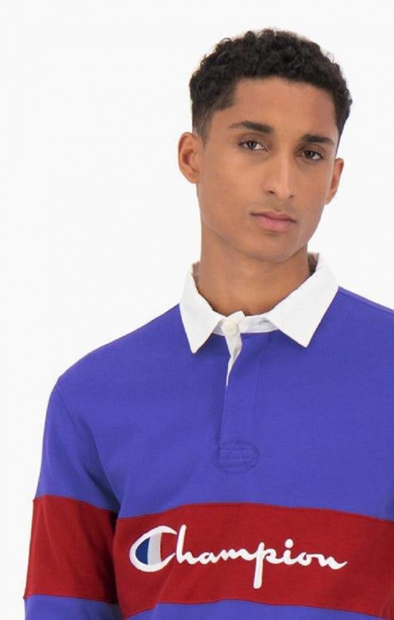 T Shirts Champion Colour Block Coton Jersey Polo Shirt Homme Bleu | 9065-AOPSD