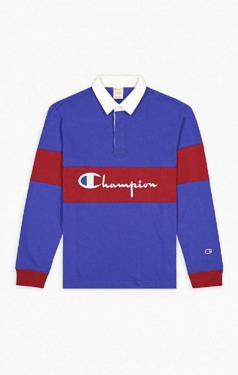 T Shirts Champion Colour Block Coton Jersey Polo Shirt Homme Bleu | 9065-AOPSD