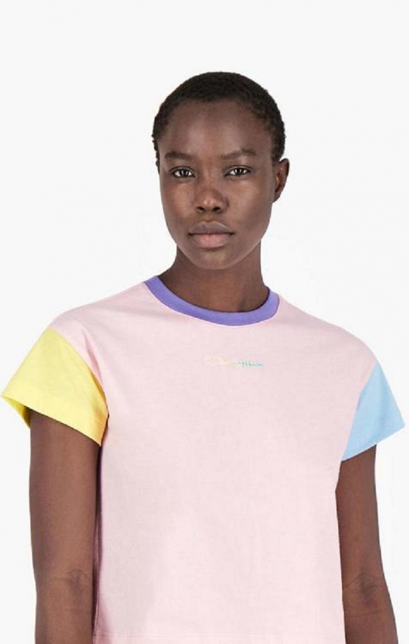 T Shirts Champion Colour Block Rainbow Script Logo T-Shirt Femme Rose | 4862-KYSUE