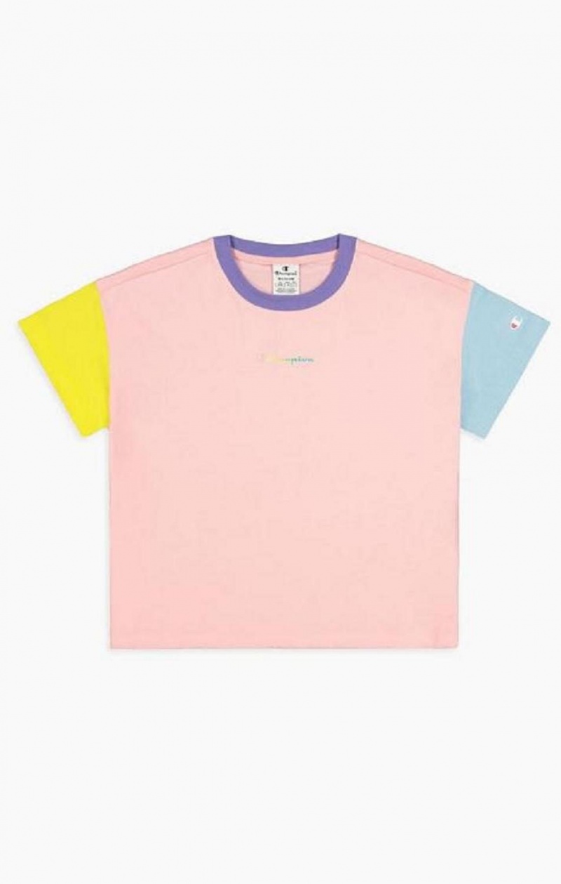 T Shirts Champion Colour Block Rainbow Script Logo T-Shirt Femme Rose | 4862-KYSUE