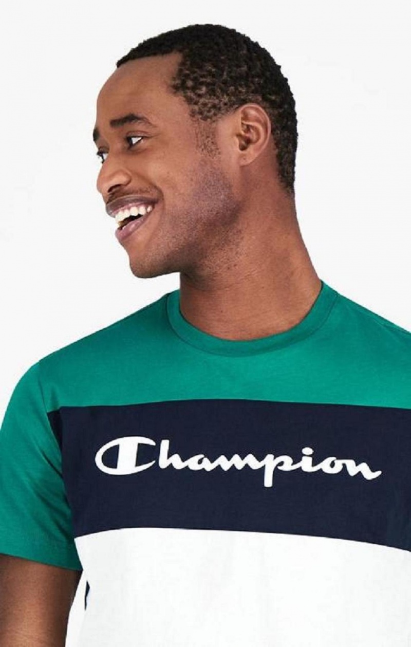 T Shirts Champion Colour Block Script Logo T-Shirt Homme Vert Clair | 2413-NLWXZ