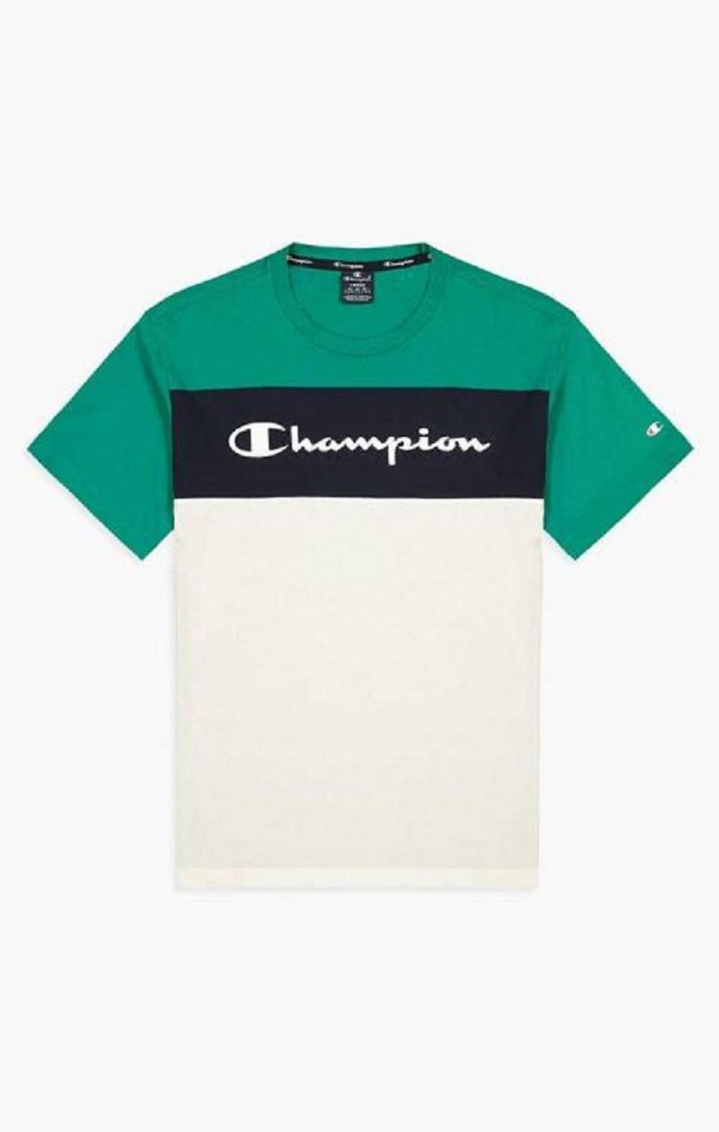 T Shirts Champion Colour Block Script Logo T-Shirt Homme Vert Clair | 2413-NLWXZ