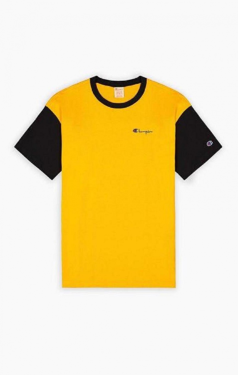 T Shirts Champion Colour Block Script Logo T-Shirt Homme Orange | 2358-QAFUW