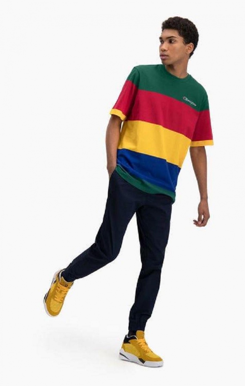 T Shirts Champion Colour Block Stripe T-Shirt Homme Vert Rouge Jaune | 0562-KFQYO