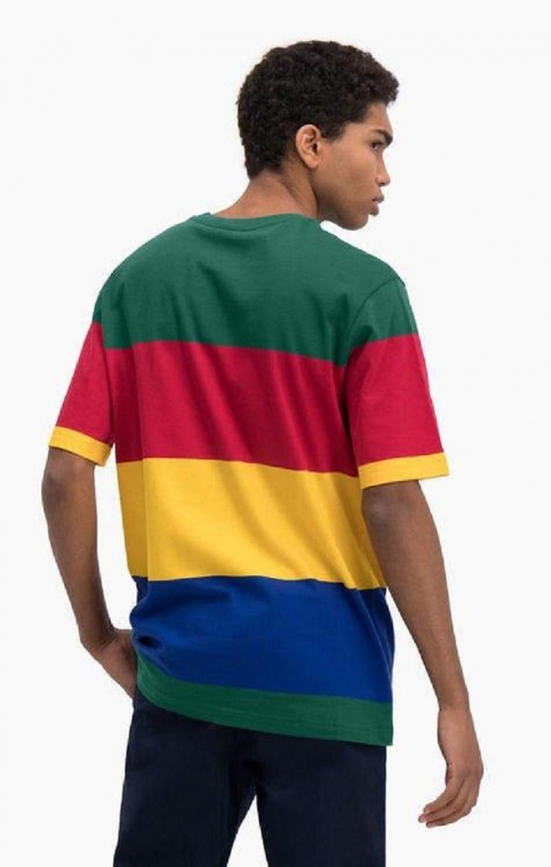 T Shirts Champion Colour Block Stripe T-Shirt Homme Vert Rouge Jaune | 0562-KFQYO