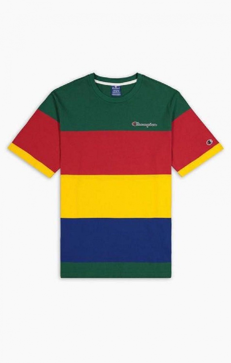 T Shirts Champion Colour Block Stripe T-Shirt Homme Vert Rouge Jaune | 0562-KFQYO