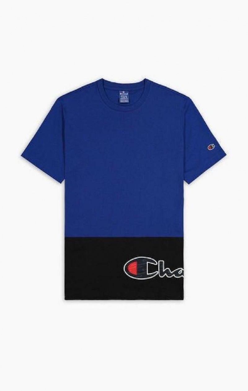 T Shirts Champion Colour Block Wraparound Logo T-Shirt Homme Bleu | 0745-WBHQM