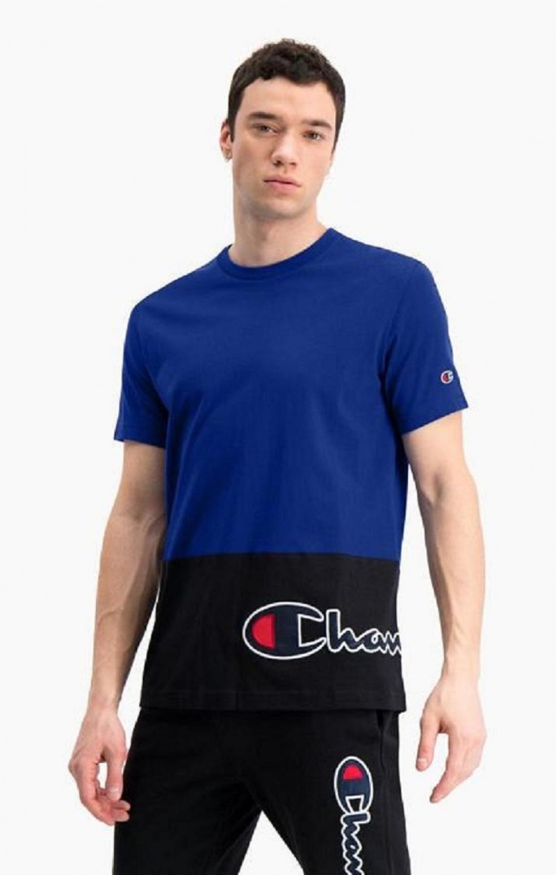 T Shirts Champion Colour Block Wraparound Logo T-Shirt Homme Bleu | 0745-WBHQM