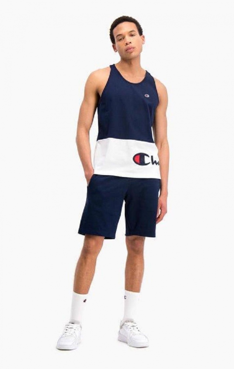 T Shirts Champion Colour Block Wraparound Logo Tank Top Homme Bleu Foncé | 2831-FBGMZ