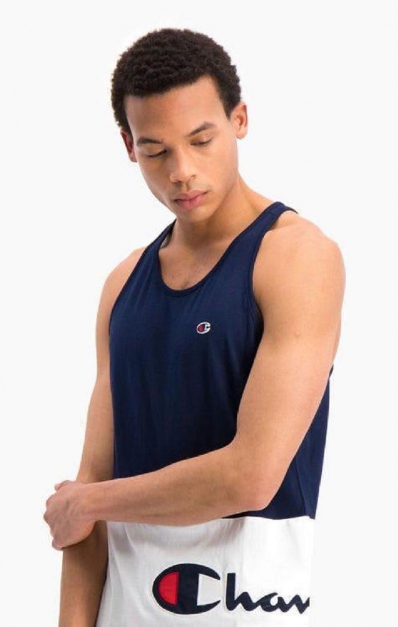 T Shirts Champion Colour Block Wraparound Logo Tank Top Homme Bleu Foncé | 2831-FBGMZ