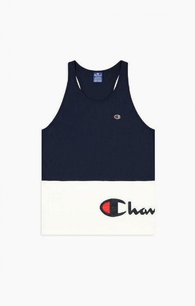 T Shirts Champion Colour Block Wraparound Logo Tank Top Homme Bleu Foncé | 2831-FBGMZ