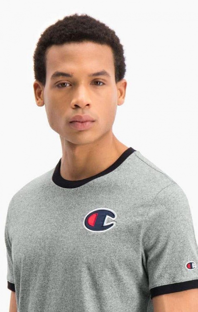 T Shirts Champion Contrast C Logo Ringer T-Shirt Homme Grise Foncé | 1839-LIVXR