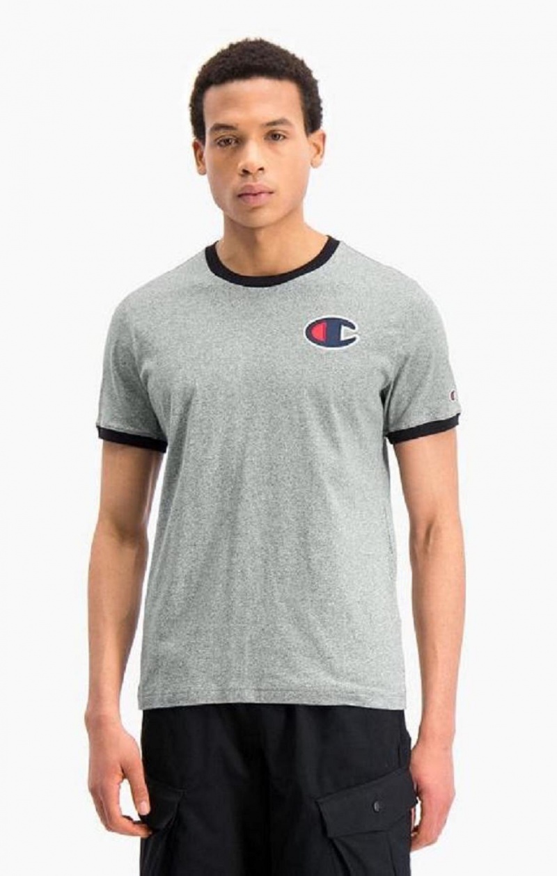 T Shirts Champion Contrast C Logo Ringer T-Shirt Homme Grise Foncé | 1839-LIVXR