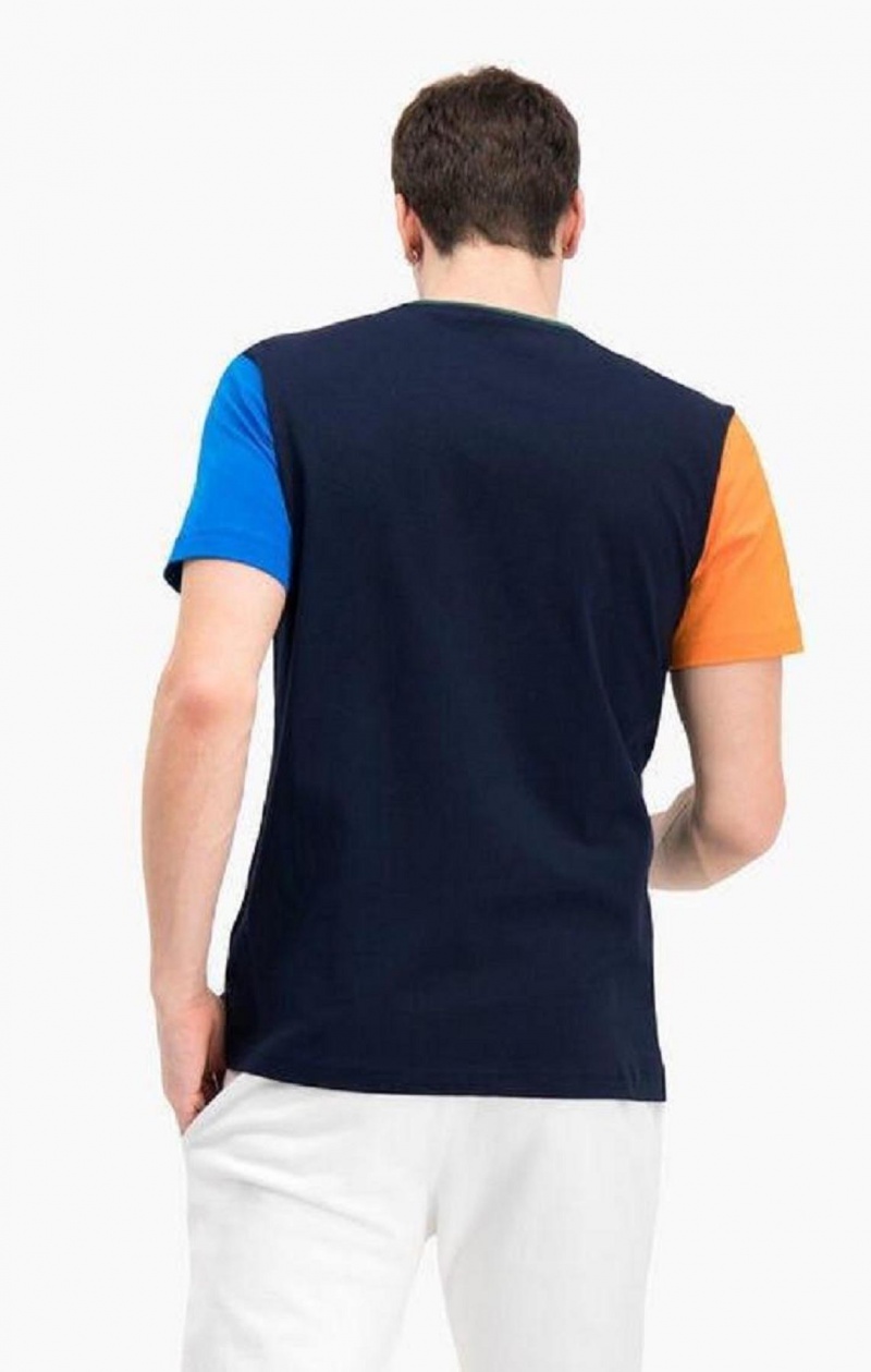 T Shirts Champion Contrast Colour Block Sleeve T-Shirt Homme Bleu Foncé | 4257-NPWIG