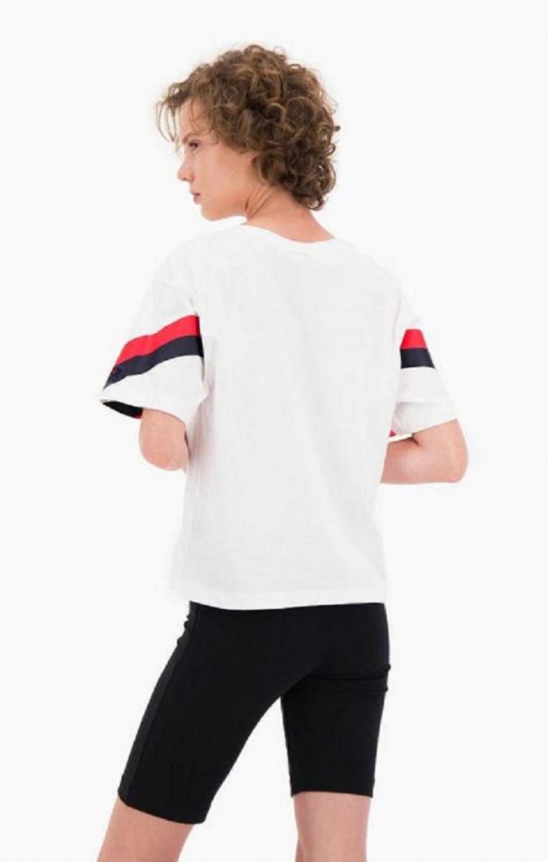 T Shirts Champion Contrast Logo Stripe Jersey Top Femme Blanche | 6271-MYKXL