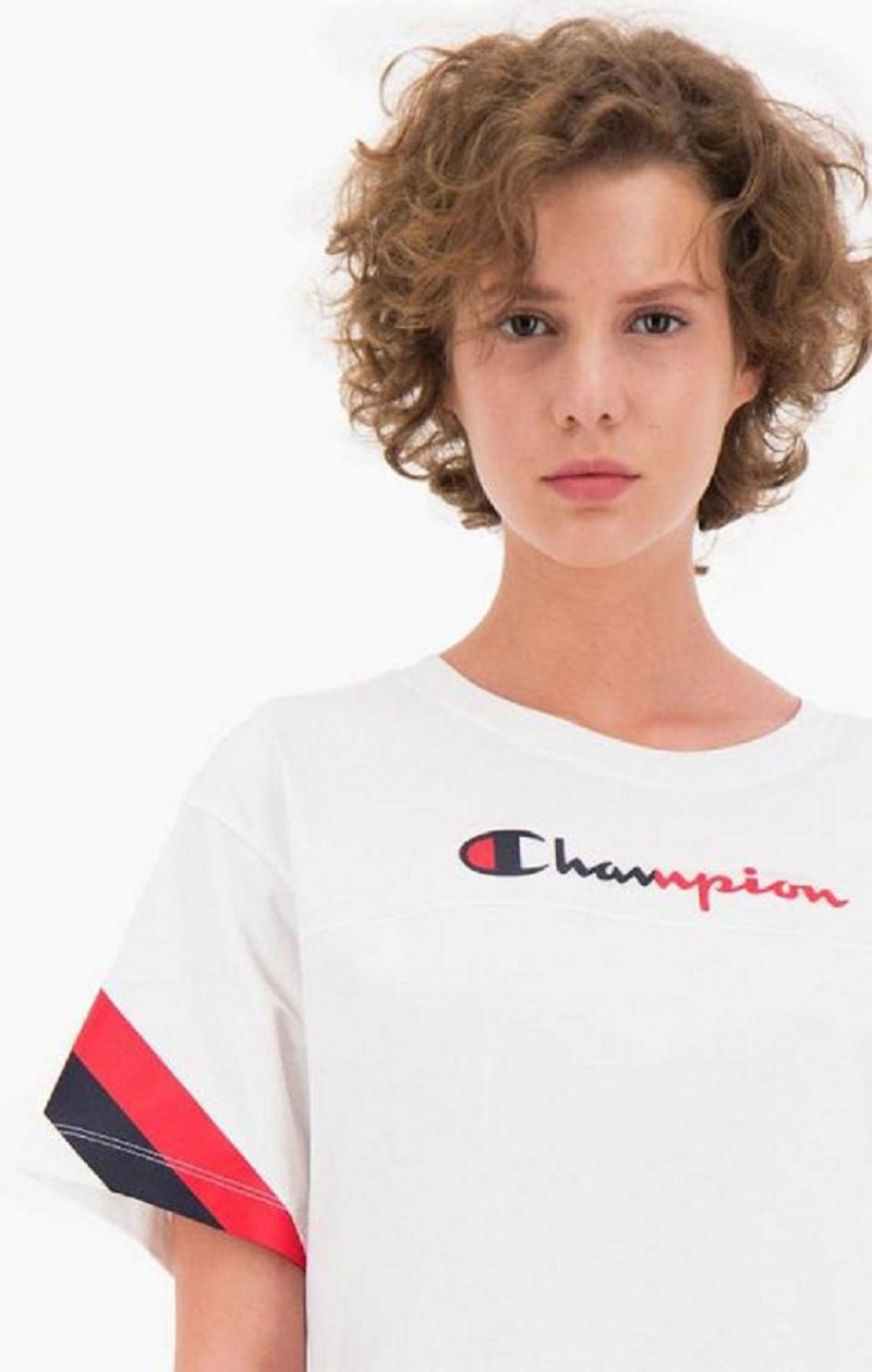 T Shirts Champion Contrast Logo Stripe Jersey Top Femme Blanche | 6271-MYKXL