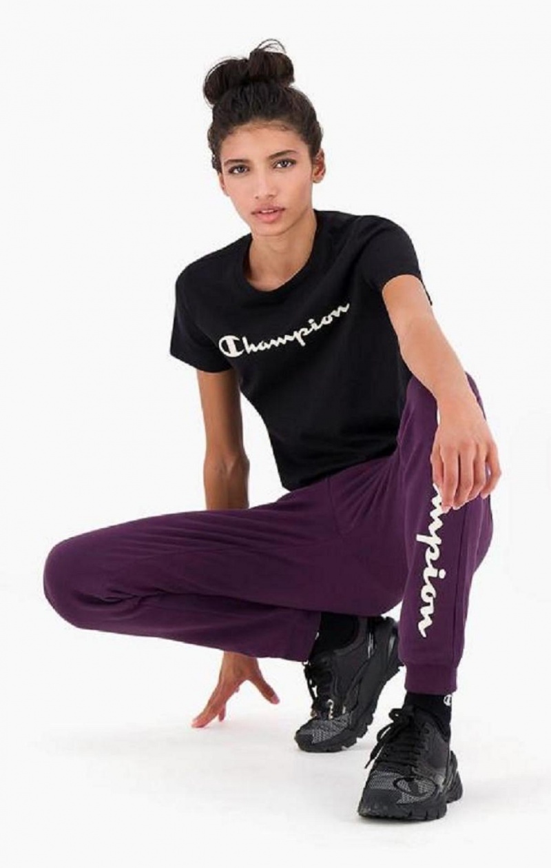 T Shirts Champion Contrast Script Logo T-Shirt Femme Noir | 4501-BKGUX