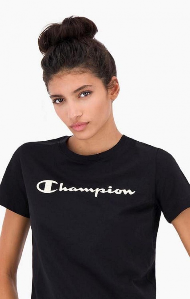 T Shirts Champion Contrast Script Logo T-Shirt Femme Noir | 4501-BKGUX