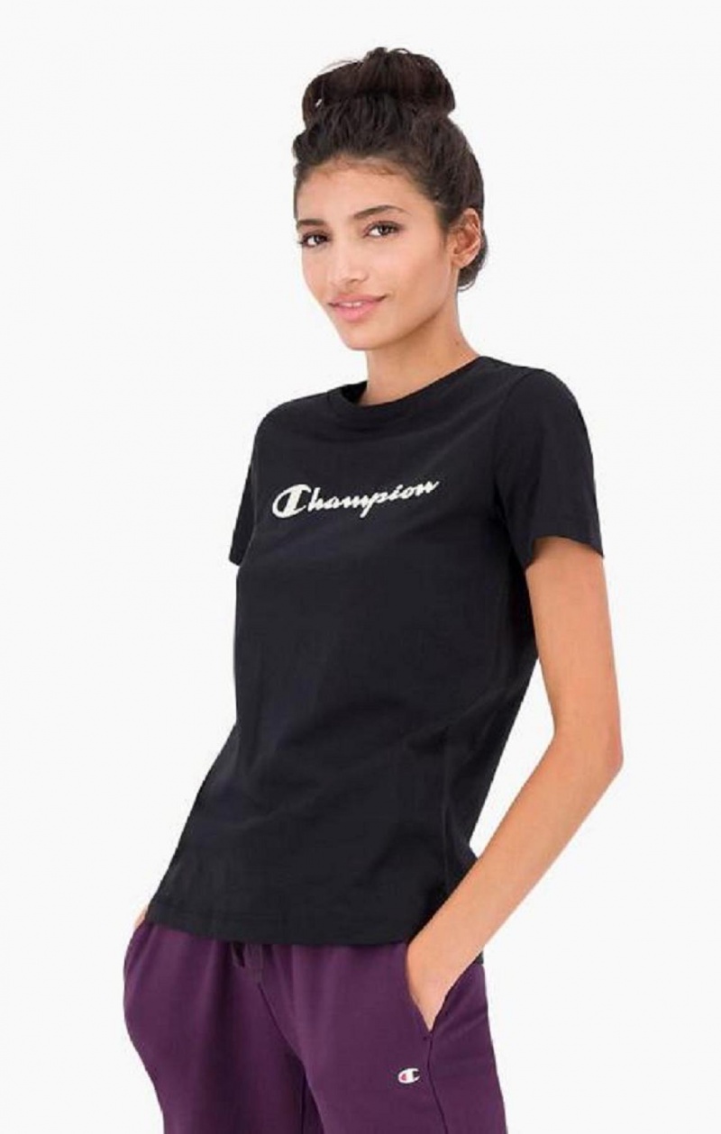 T Shirts Champion Contrast Script Logo T-Shirt Femme Noir | 4501-BKGUX