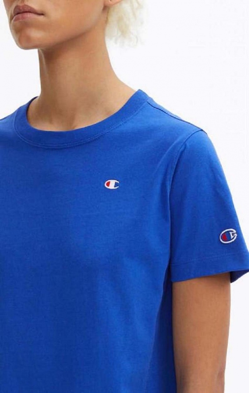 T Shirts Champion Crew Neck T-Shirt Femme Bleu | 5279-NGLAF