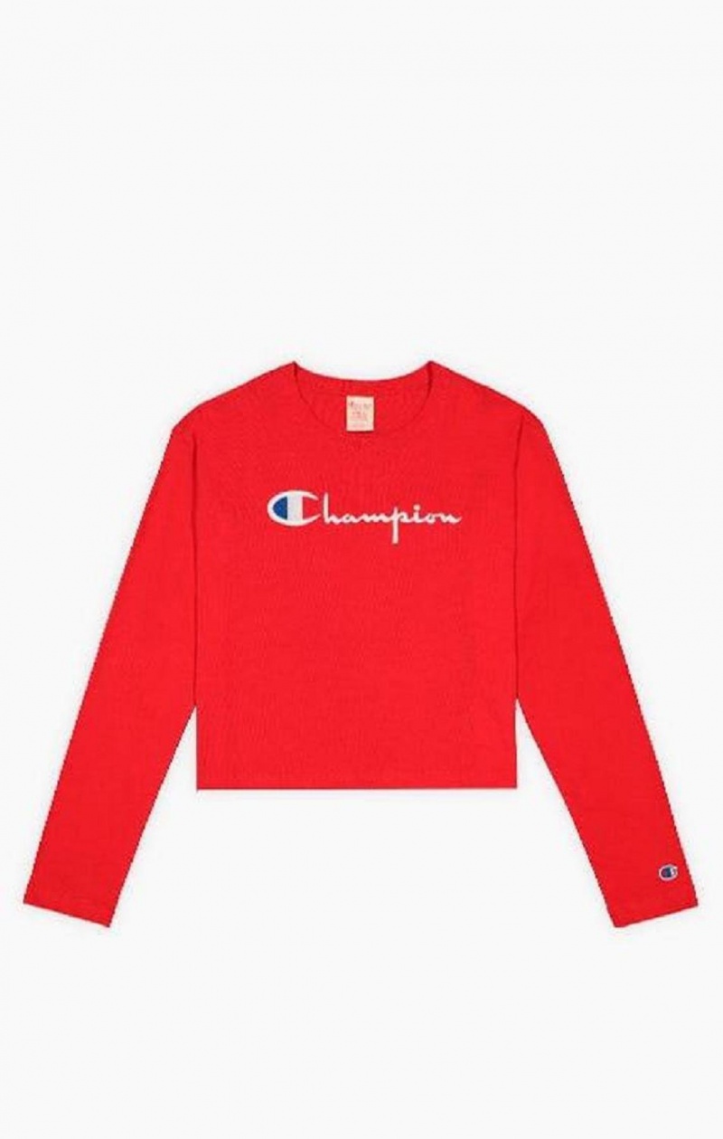 T Shirts Champion Cropped Script Logo Jersey Top Femme Rouge | 8734-EDLFM