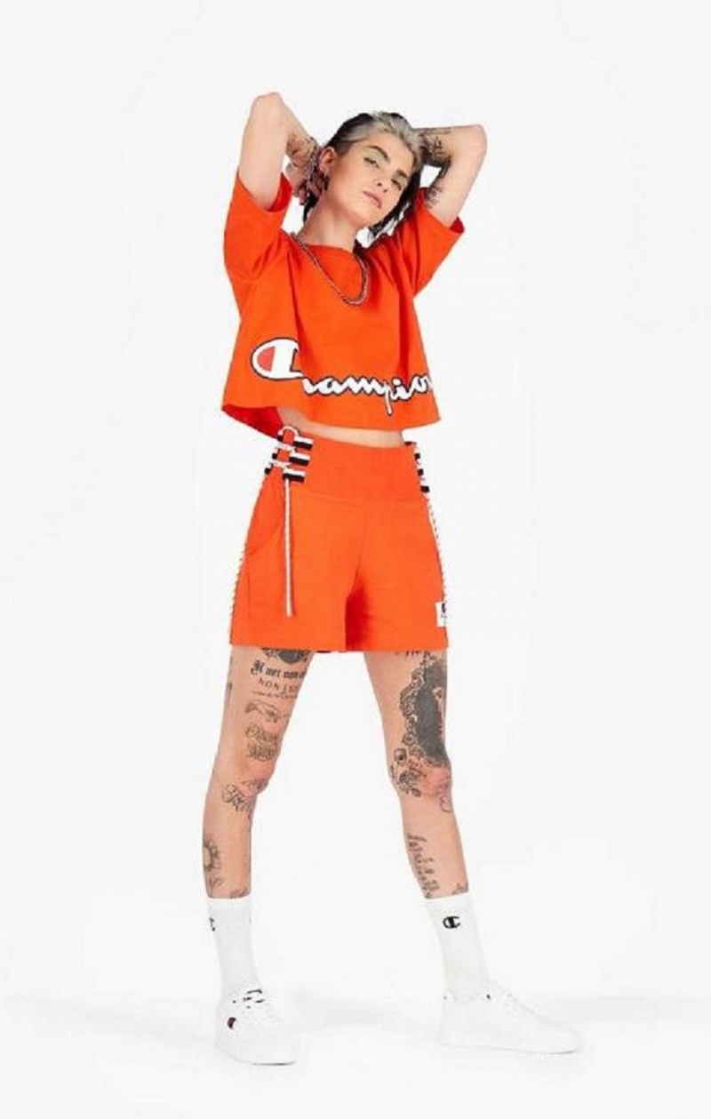 T Shirts Champion Cropped Script Logo T-Shirt Femme Orange | 3160-NJLFR