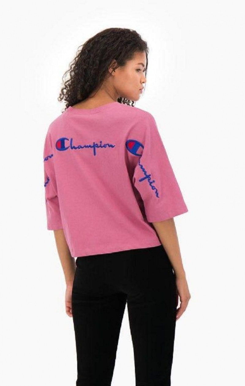 T Shirts Champion Cropped Script Logo T-Shirt Femme Rouge | 4172-KICER