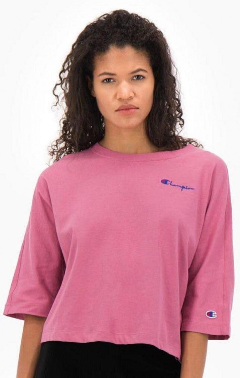 T Shirts Champion Cropped Script Logo T-Shirt Femme Rouge | 4172-KICER