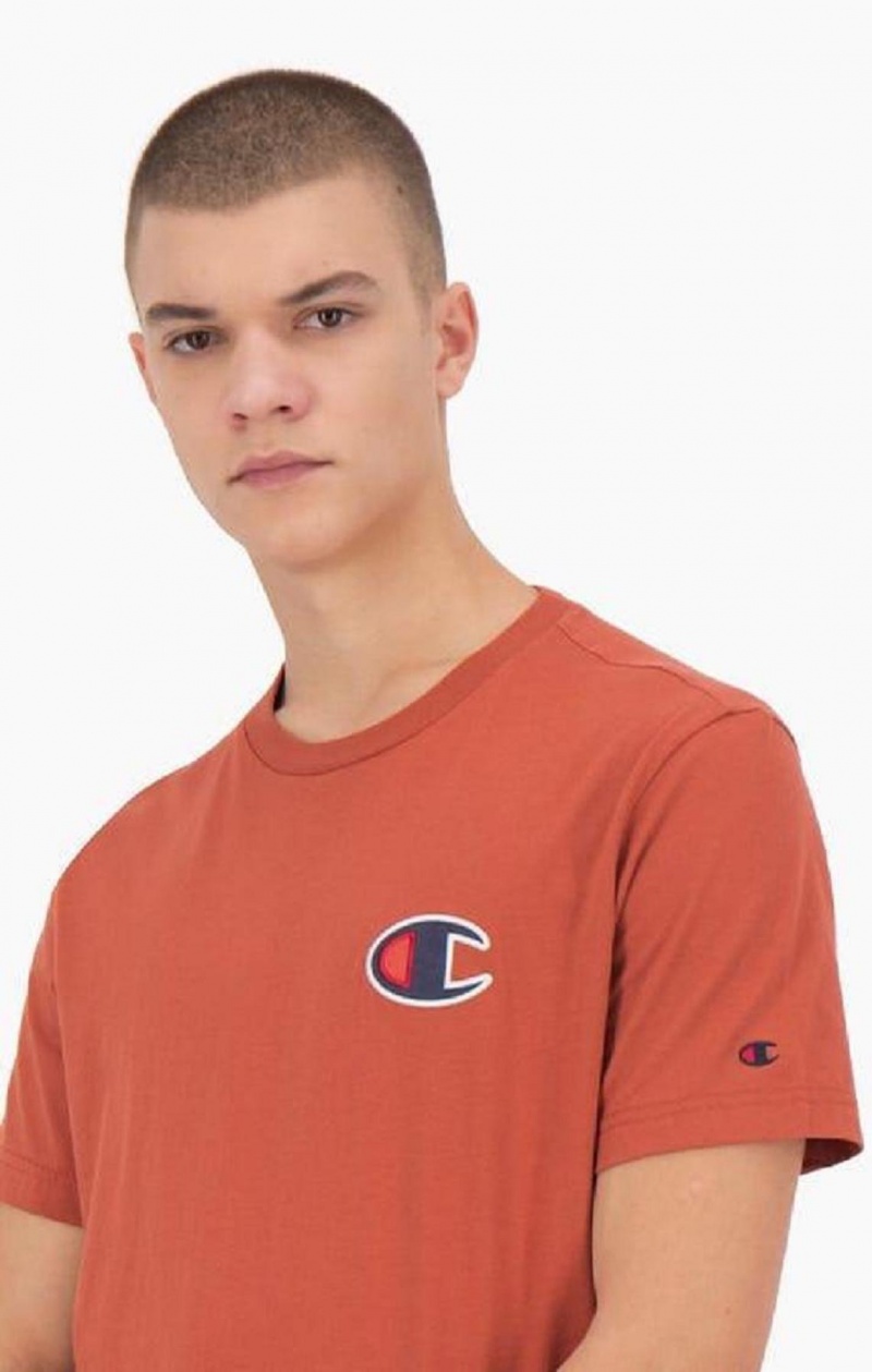 T Shirts Champion Daim C Logo Crew Neck T-Shirt Homme Orange | 4302-ROXZP