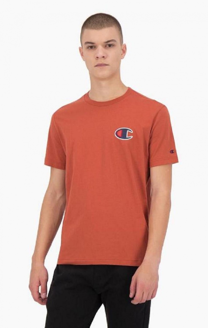 T Shirts Champion Daim C Logo Crew Neck T-Shirt Homme Orange | 4302-ROXZP