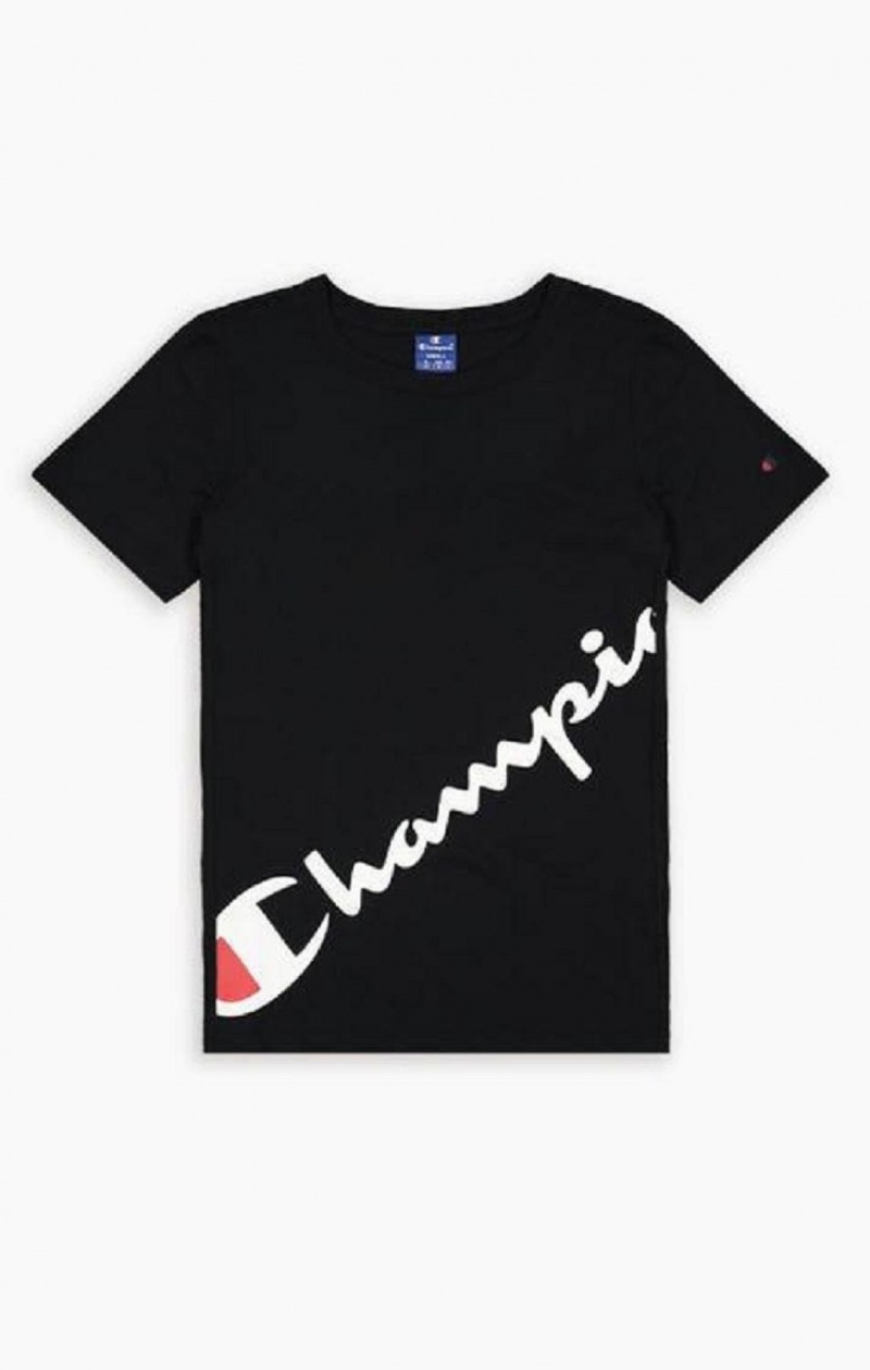 T Shirts Champion Diagonal Script Logo Print T-Shirt Femme Noir | 9572-VDRFO