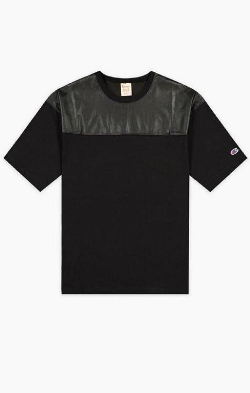 T Shirts Champion Faux Cuir Panel T-Shirt Homme Noir | 9235-XELRF