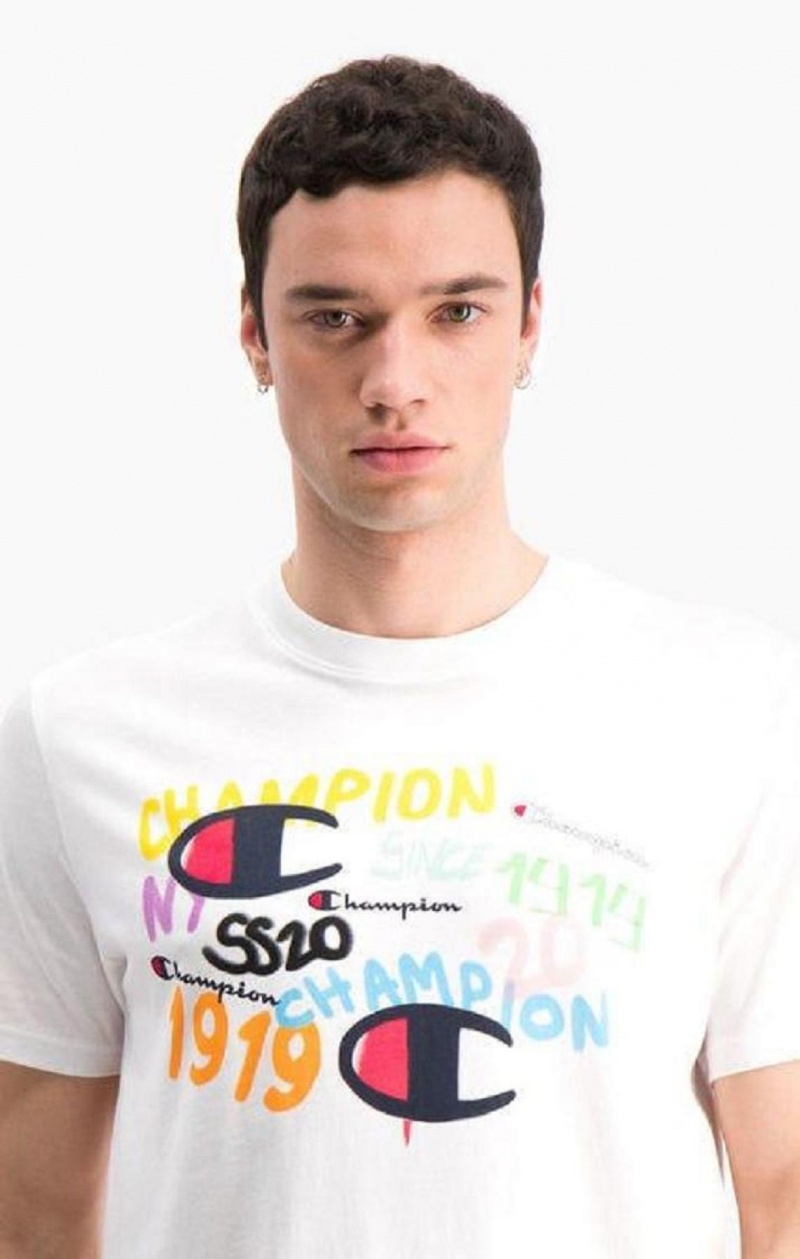 T Shirts Champion Graffiti Logo Print T-Shirt Homme Blanche | 6057-PWSGT