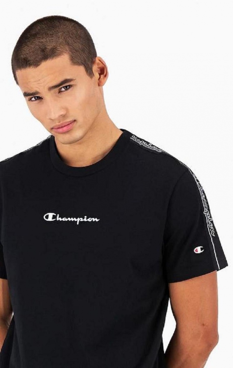 T Shirts Champion Jacquard Logo Tape T-Shirt Homme Noir | 8301-DWXUK