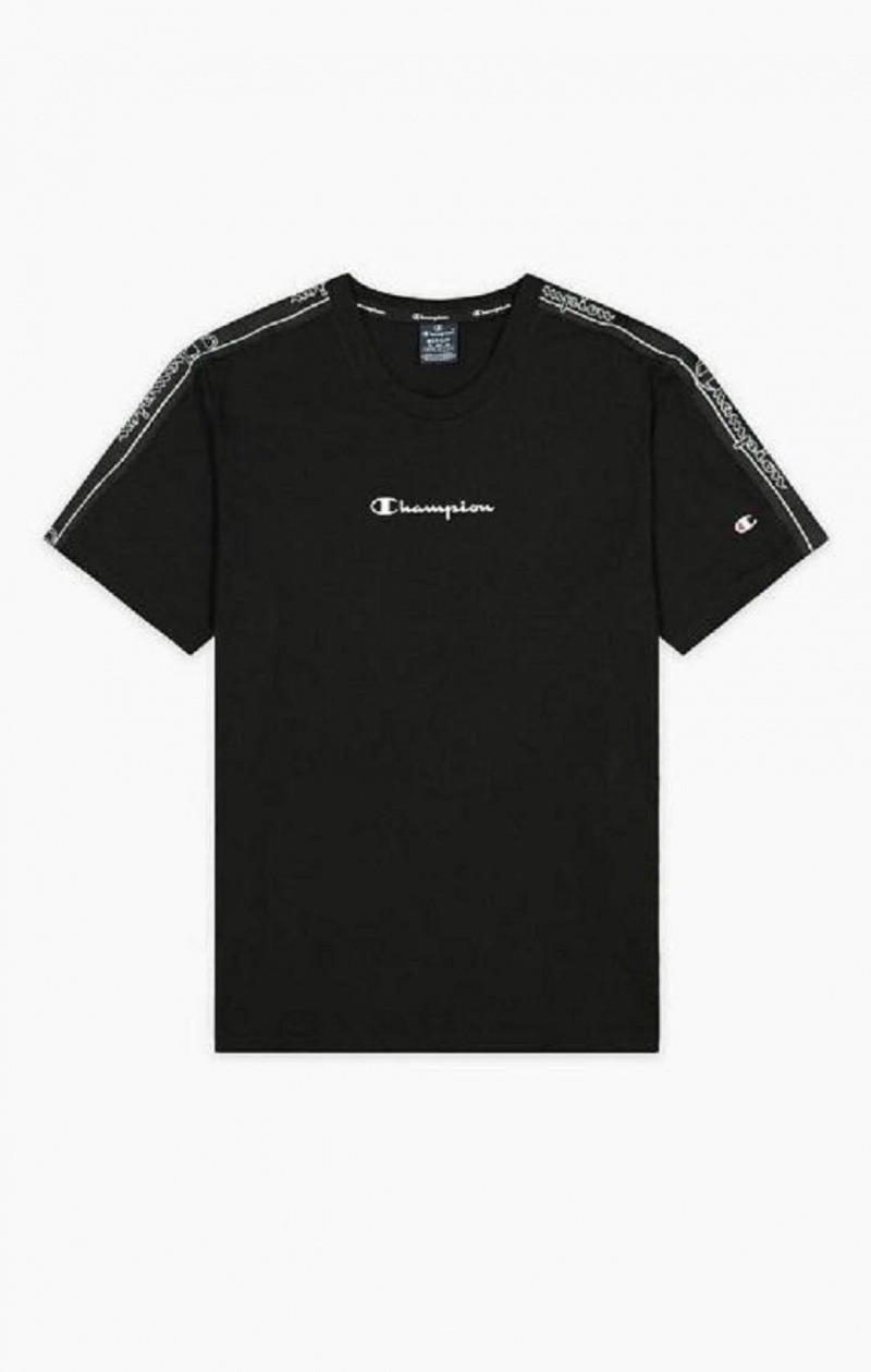 T Shirts Champion Jacquard Logo Tape T-Shirt Homme Noir | 8301-DWXUK